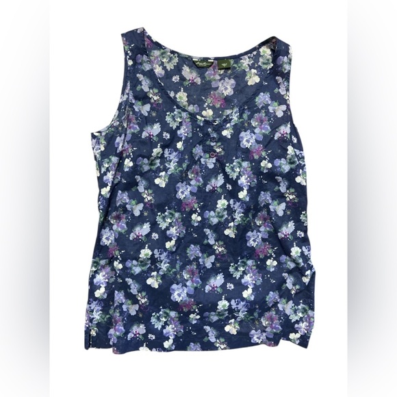 Eddie Bauer Women’s Sleeveless Blouse Size S Navy Floral Cotton Summer Spring - Picture 5 of 10